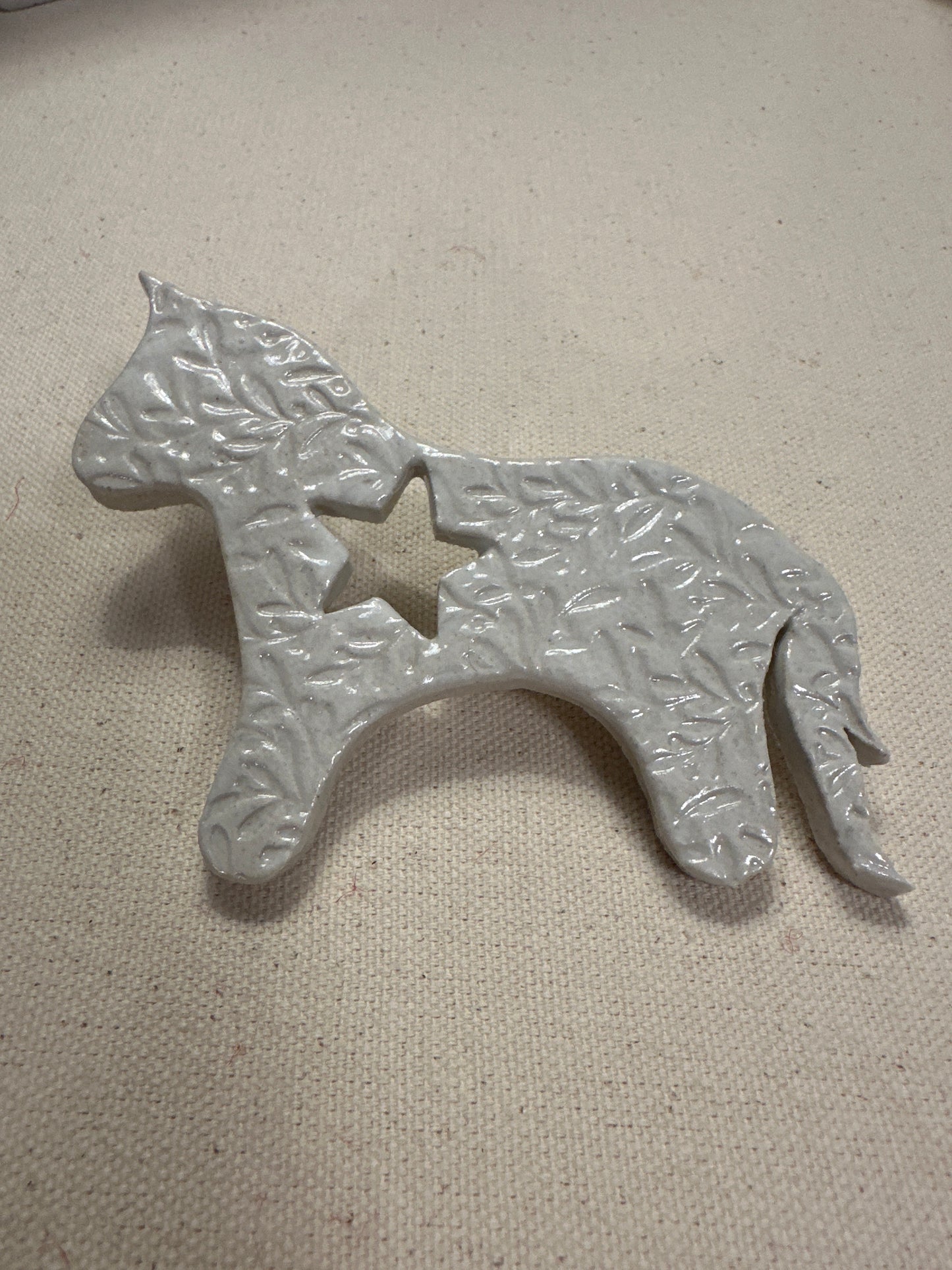 Embossed White Glazed Horse shaped ornament