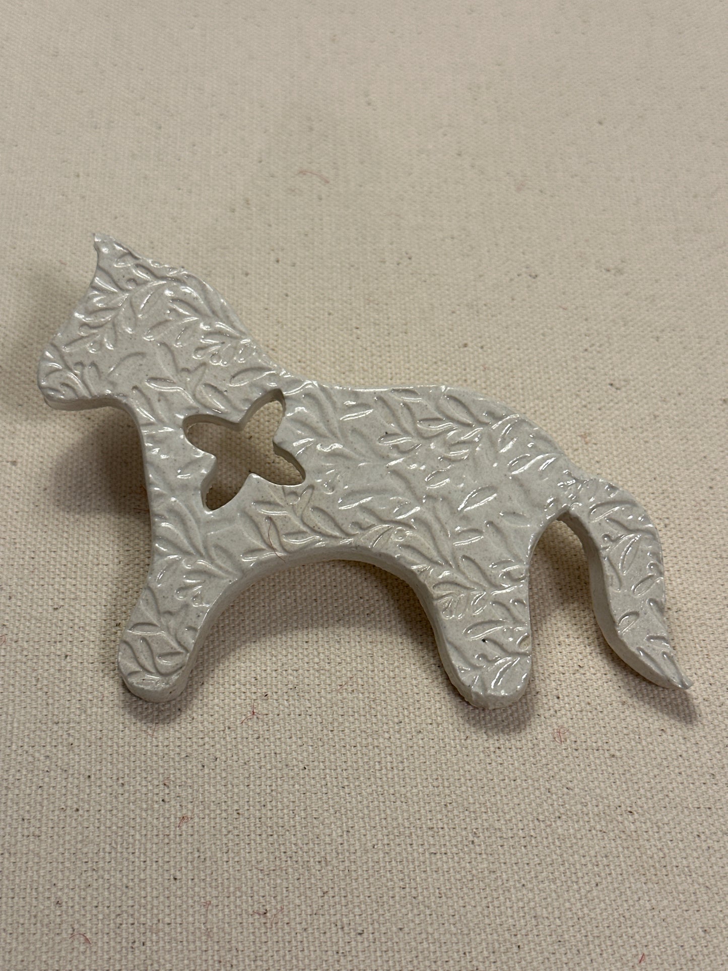 Embossed White Glazed Horse shaped ornament