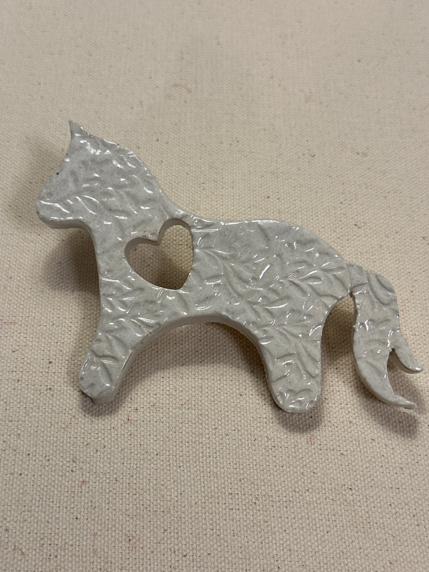 Embossed White Glazed Horse shaped ornament