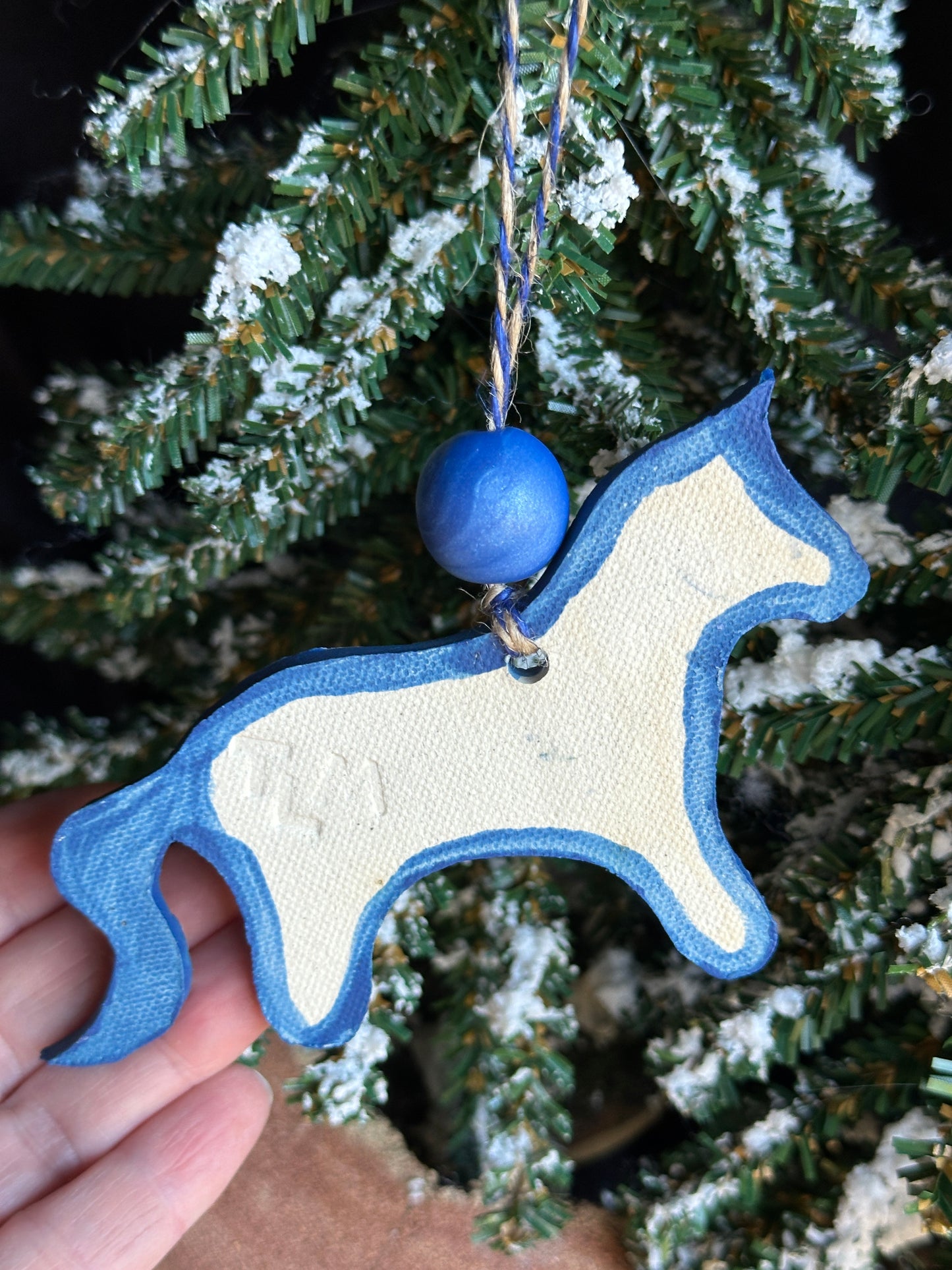 Blue Embossed Horse Ornament with Bead