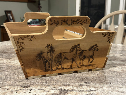 Handmade Wooden Carry Tray ~ Running Horses pyrography artwork