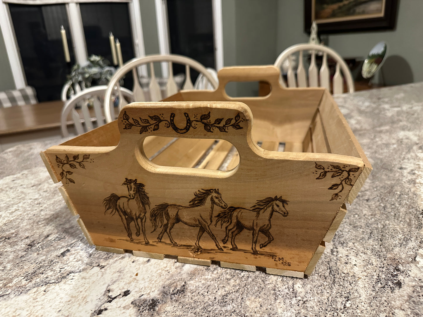 Handmade Wooden Carry Tray ~ Running Horses pyrography artwork