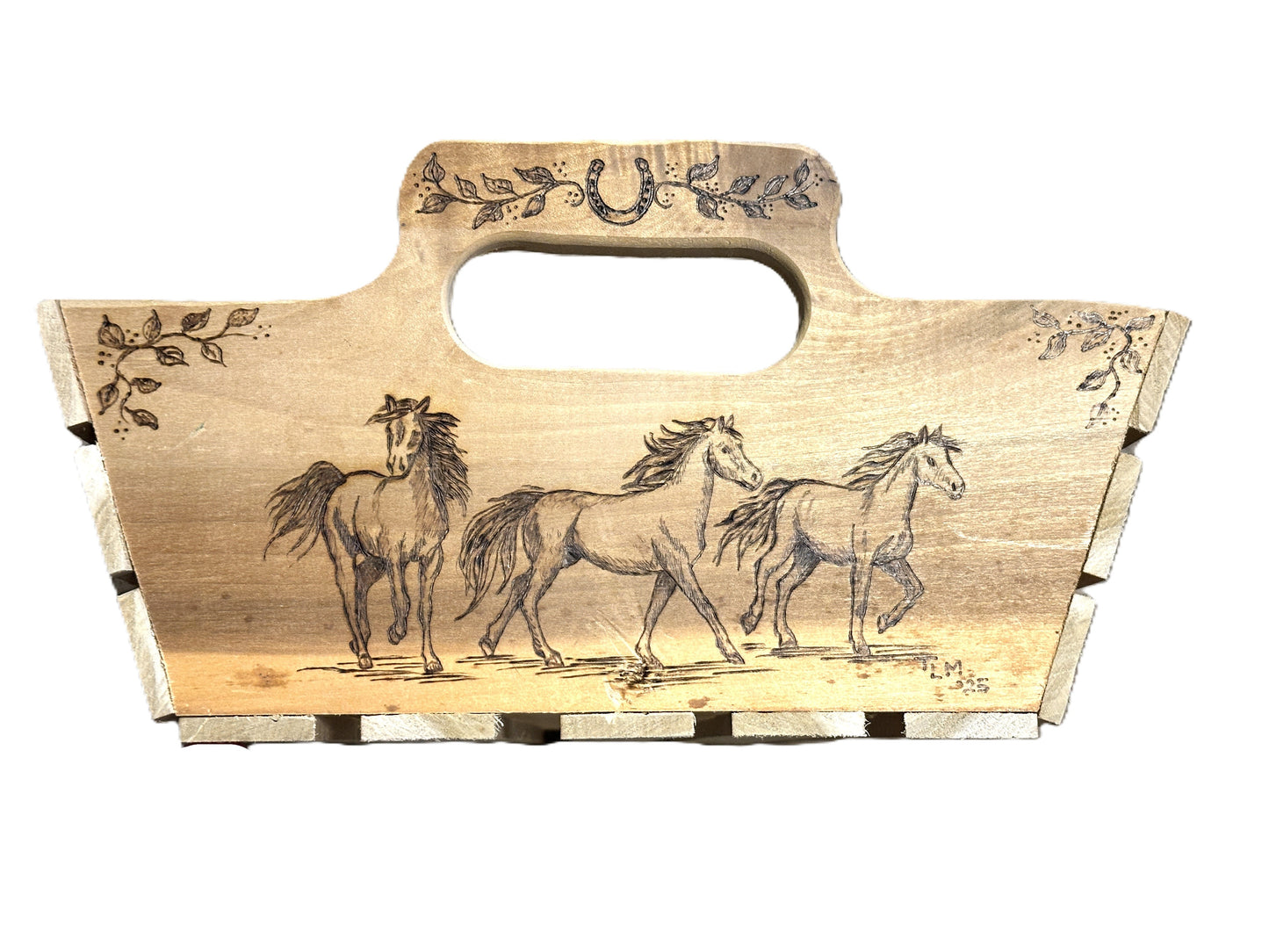 Handmade Wooden Carry Tray ~ Running Horses pyrography artwork